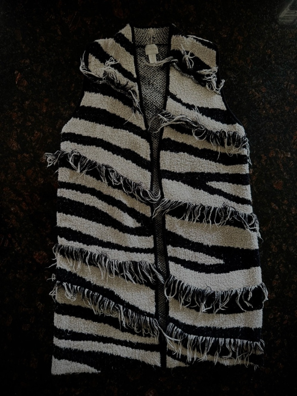 Chico's Black & White Knit Vest with Fringe